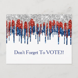 Patriotic Glitter Drip Border Vote Reminder Postcard
