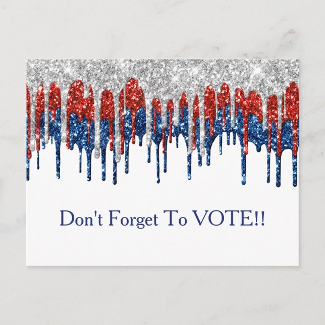 Patriotic Glitter Drip Border Vote Reminder Postcard (Front)