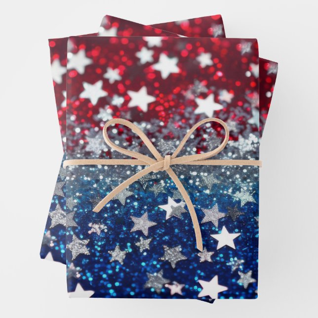 Patriotic Glitter Wrapping Paper Sheet (In situ)