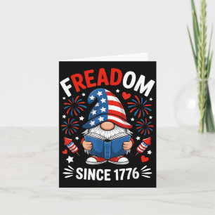 Patriotic Gnome Book Lover 4th July Memorial Day Card
