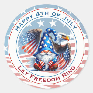 Patriotic Gnome & Eagle 4th of July Celebration Classic Round Sticker