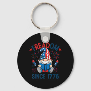 Patriotic Gnome Firework Freadom 1776 American Key Ring