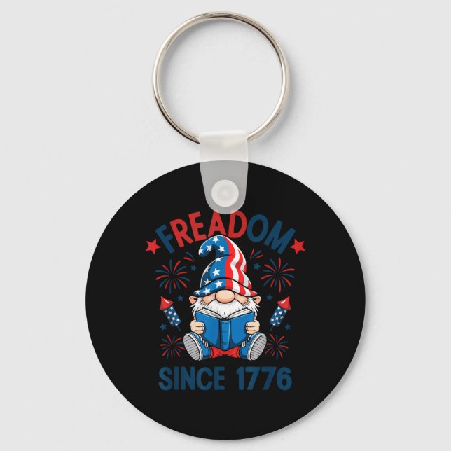 Patriotic Gnome Firework Freadom 1776 American Key Ring (Front)