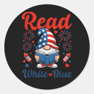 Patriotic Gnome Fireworks USA Read White Blue Classic Round Sticker