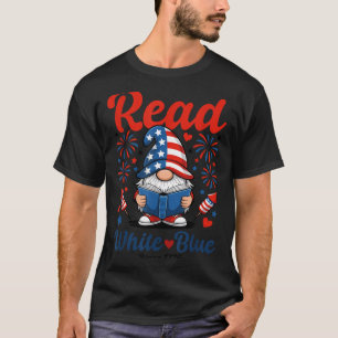 Patriotic Gnome Fireworks USA Read White Blue T-Shirt