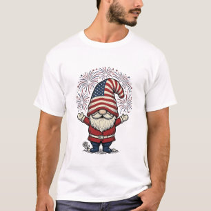 Patriotic Gnome Fireworks Vintage Vector Design_1 T-Shirt
