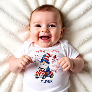 Patriotic Gnome First 4th Baby Bodysuit