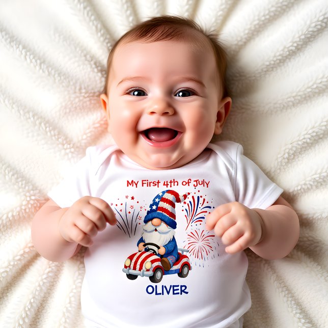 Patriotic Gnome First 4th Baby Bodysuit (Creator Uploaded)
