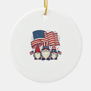 Patriotic Gnome Flag Vintage Engraving Design_1 Ceramic Ornament