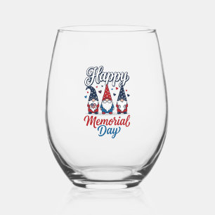 Patriotic Gnome Happy Memorial Day Vintage Shirt D Stemless Wine Glass
