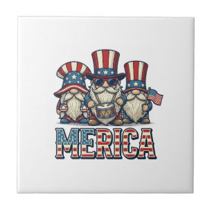 Patriotic Gnome Merica Vintage Vector Design_1 Ceramic Tile