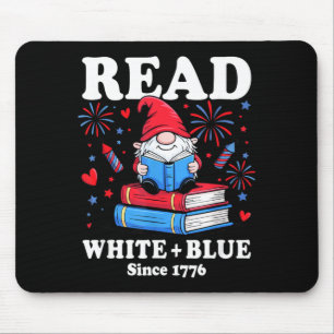 Patriotic Gnome Read White Blue 4th of July Book Mouse Pad