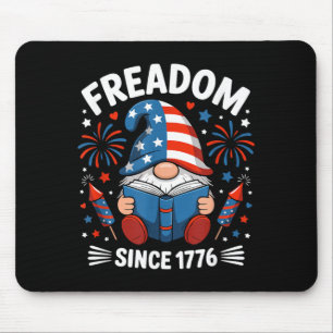Patriotic Gnome Reading Book 4th of July Cute Mouse Pad