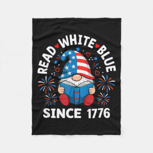 Patriotic Gnome Reading Books USA Memorial Day Fleece Blanket