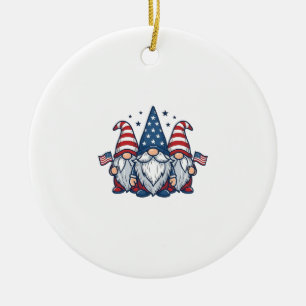 Patriotic Gnome Trio Vintage Vector Design_1 Ceramic Ornament