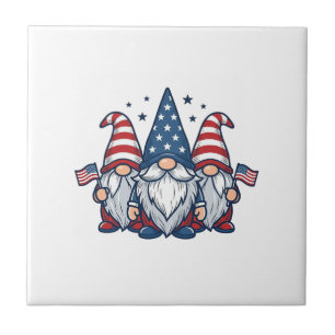 Patriotic Gnome Trio Vintage Vector Design_1 Ceramic Tile
