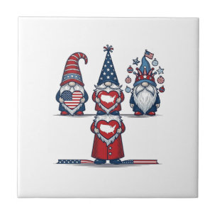 Patriotic Gnome Trio Vintage Vector Design_1 Ceramic Tile