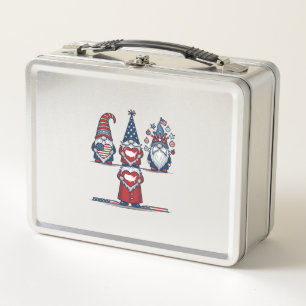 Patriotic Gnome Trio Vintage Vector Design_1 Metal Lunch Box