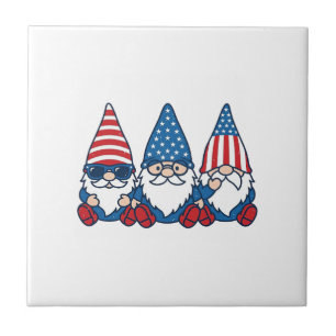 Patriotic Gnome Trio Vintage Vector Shirt Design_1 Ceramic Tile