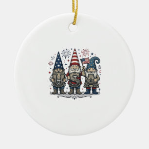 Patriotic Gnome USA Vintage Fourth of July Shirt_1 Ceramic Ornament