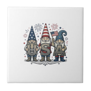 Patriotic Gnome USA Vintage Fourth of July Shirt_1 Ceramic Tile