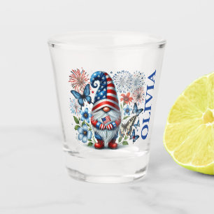 Patriotic Gnome with Fireworks Shot Glass