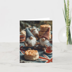 Patriotic Gnomes Enjoying British Afternoon Tea Holiday Card