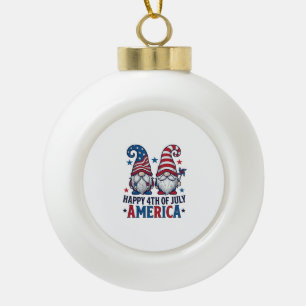 Patriotic Gnomes Happy 4th of July America Shirt_1 Ceramic Ball Christmas Ornament