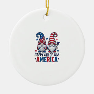 Patriotic Gnomes Happy 4th of July America Shirt_1 Ceramic Ornament
