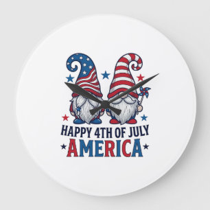 Patriotic Gnomes Happy 4th of July America Shirt_1 Large Clock