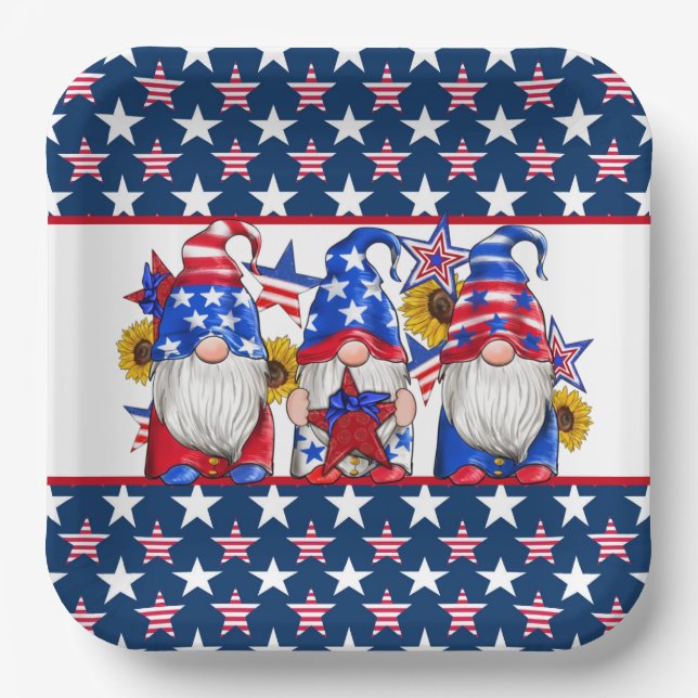 Patriotic Gnomes Paper Dinner  Paper Plate (Front)