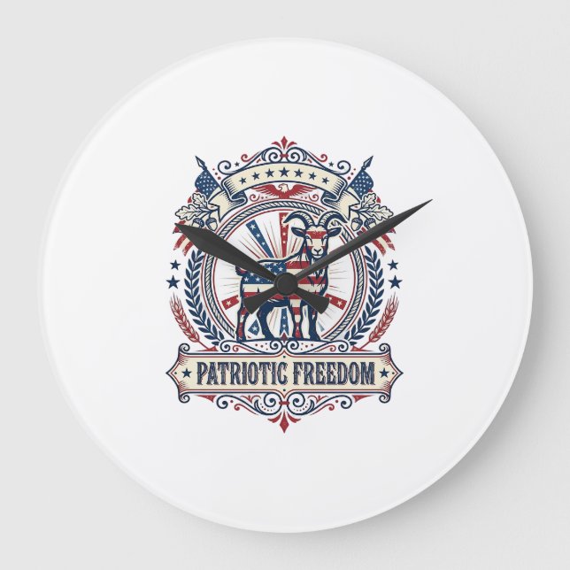 Patriotic Goat Farm Vector Graphic Tee_1 Large Clock (Front)