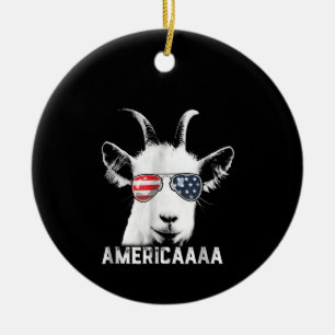 Patriotic Goat Funny Goat America Ceramic Ornament