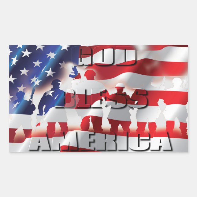 Patriotic God Bless America American flag Rectangular Sticker (Front)