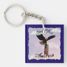 Patriotic "God Bless America" Bald Eagle and Flag
