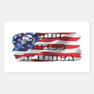 Patriotic God Bless America Eagle and Flag Rectangular Sticker