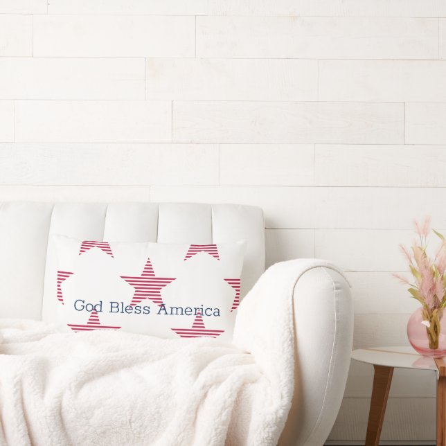 Patriotic God Bless America Stars Red White Blue Lumbar Cushion (Couch)