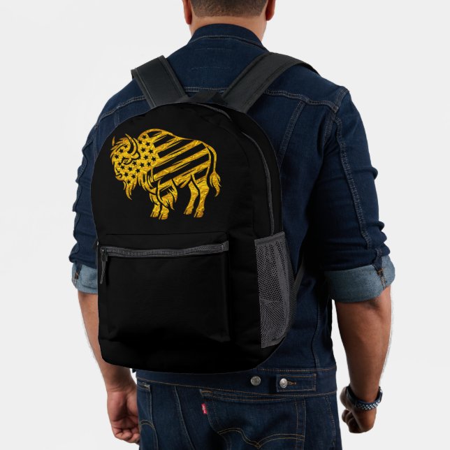 Patriotic Gold Bison Design Printed Backpack (Insitu (Model))
