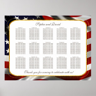 Patriotic Gold Foil USA Flag Wedding Seating Chart