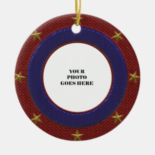 Patriotic Gold Stars Photo Frame Round Ornament