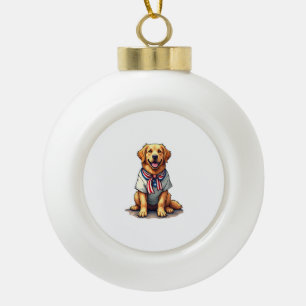 Patriotic Golden Dog Vintage Engraving Shirt 2 Ceramic Ball Christmas Ornament