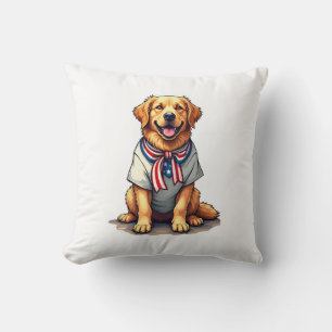 Patriotic Golden Dog Vintage Engraving Shirt 2 Cushion