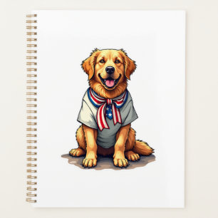 Patriotic Golden Dog Vintage Engraving Shirt 2 Planner