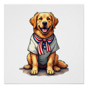 Patriotic Golden Dog Vintage Engraving Shirt 2 Poster