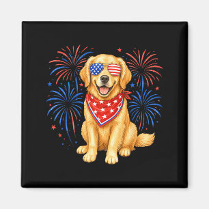 Patriotic Golden Retriever 4th Of July Fireworks Magnet