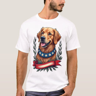 Patriotic Golden Retriever Americana Art Tee 2