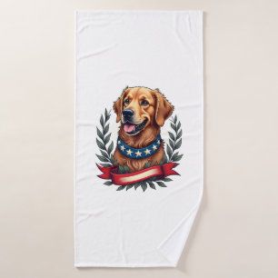 Patriotic Golden Retriever Americana Art Tee 2 Bath Towel