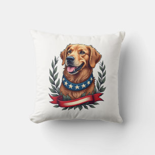 Patriotic Golden Retriever Americana Art Tee 2 Cushion