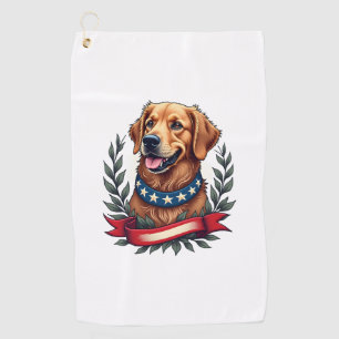 Patriotic Golden Retriever Americana Art Tee 2 Golf Towel