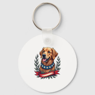 Patriotic Golden Retriever Americana Art Tee 2 Key Ring